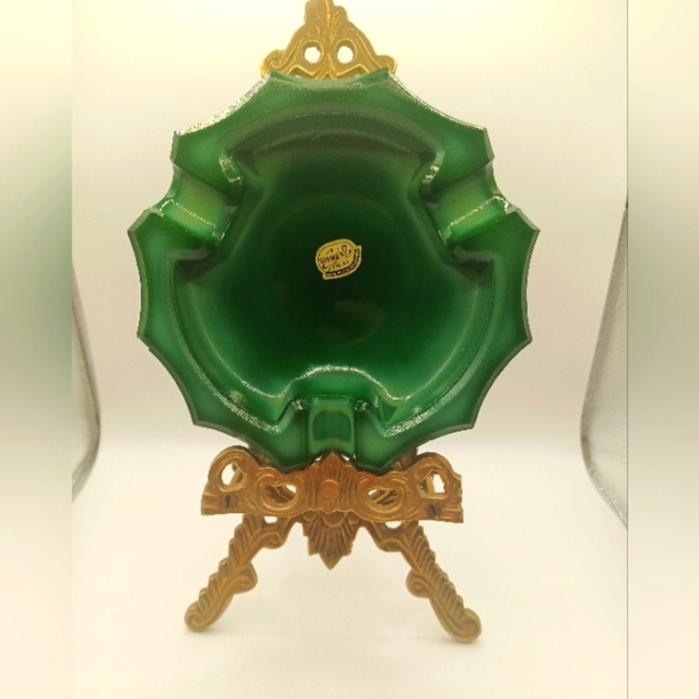 1930s Bohemia Glass Art Deco Malachite Glass Ashtray